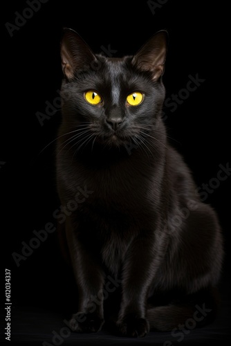 Black and white cat portrait. AI generated art illustration.
