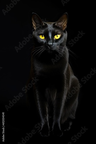 Black and white cat portrait. AI generated art illustration.