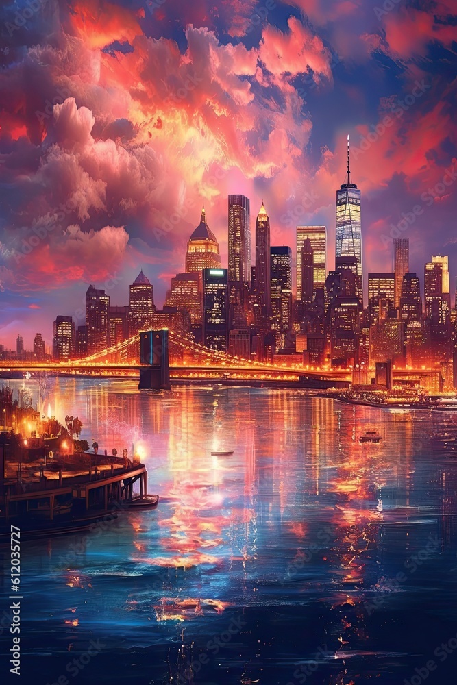 Fototapeta premium View of the city. AI generated art illustration.