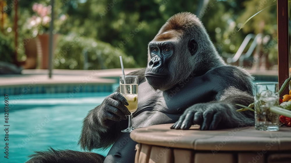Silverback Gorilla with cocktail