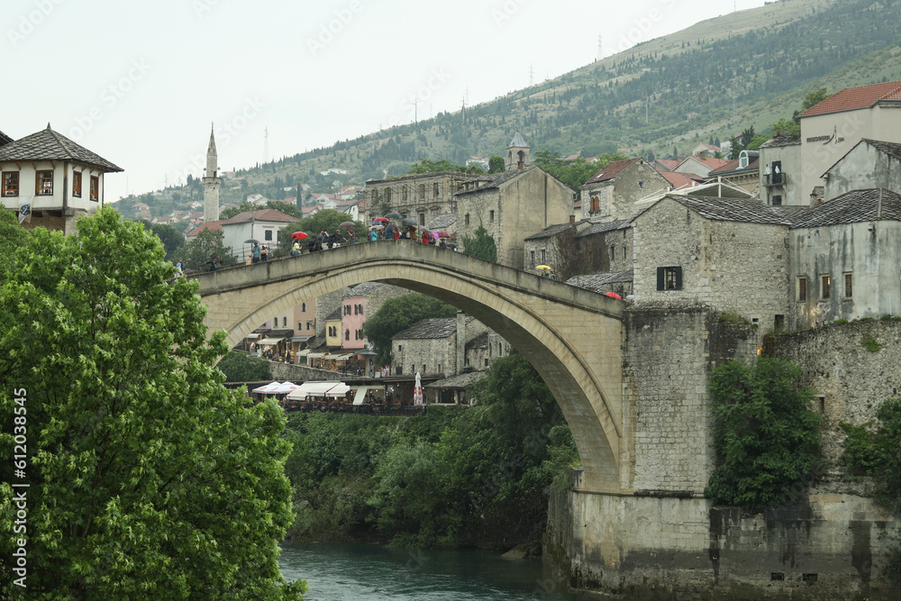 Obraz premium view of the old town Mostar with an old bridge 