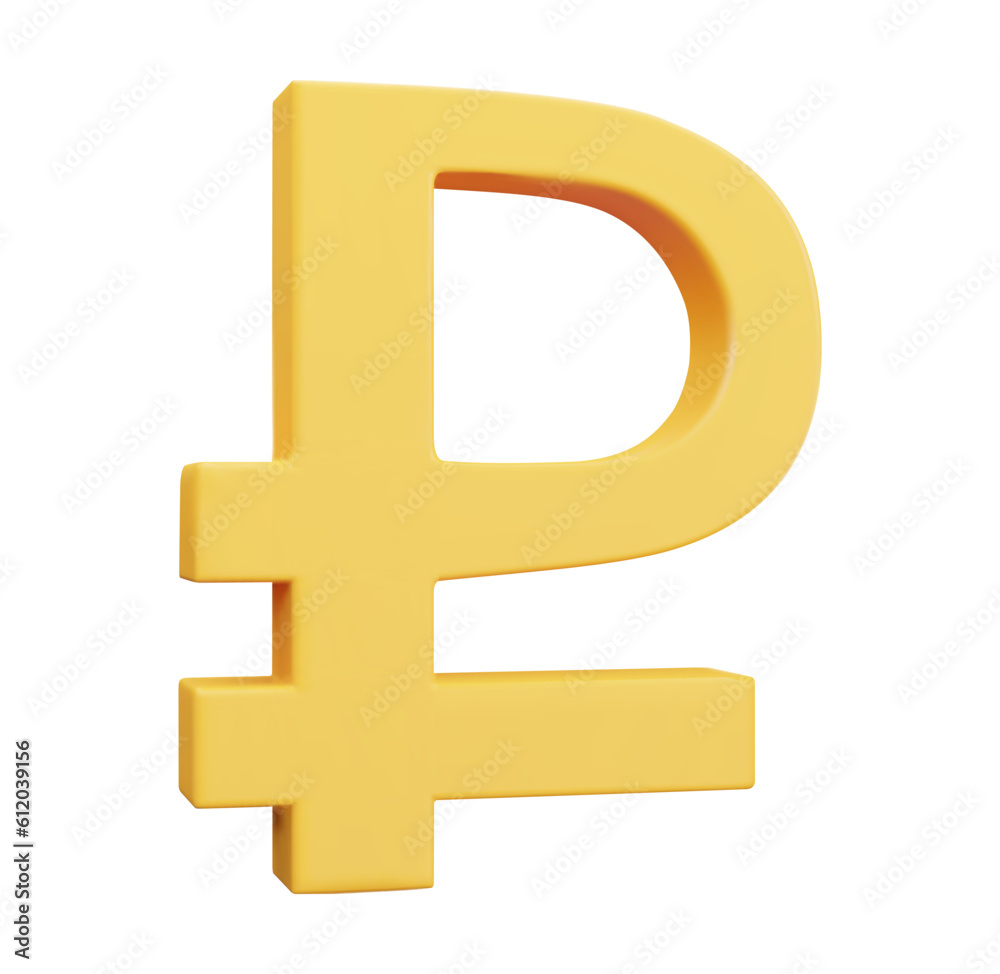 Obraz premium 3d yellow ruble sign. Russian ruble symbol. Vector illustration on isolated background.