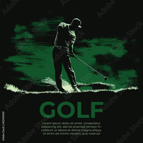 Golf player at the green background. Vector illustration