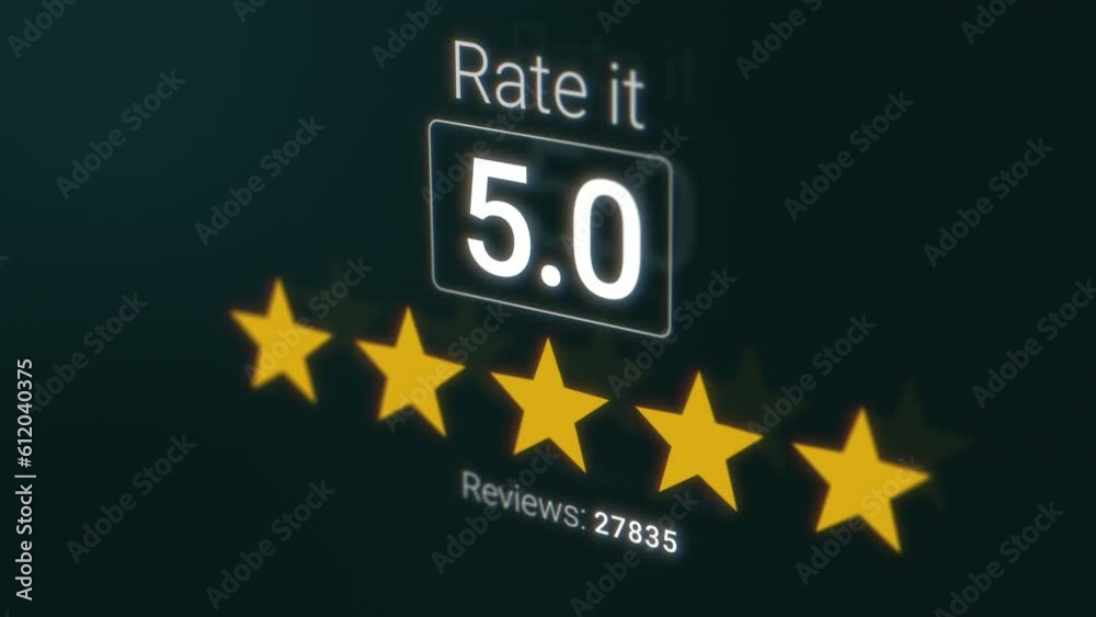 feedback about customer service, quality rating or product review, from 1 to 5 stars, counting reviews and score (3d render)
