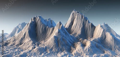 3d render, abstract panoramic background with rocky mountains. Terrain wallpaper, Generative AI