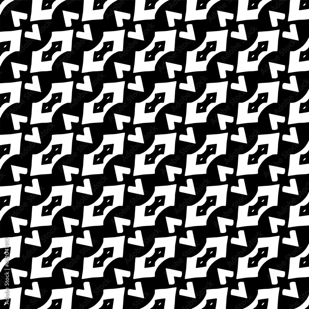 Background with abstract shapes. Black and white texture. Seamless monochrome repeating pattern for decor, fabric, cloth. Background with abstract shapes. Black and white texture. Seamless monochrome repeating pattern for decor, fabric, cloth.