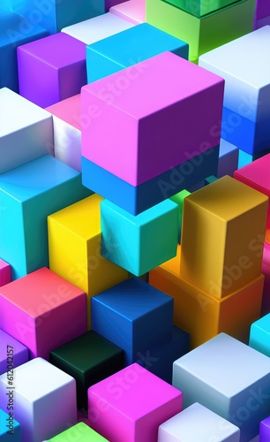 Shiny realistic 3d rendering illustration of cube shapes background.