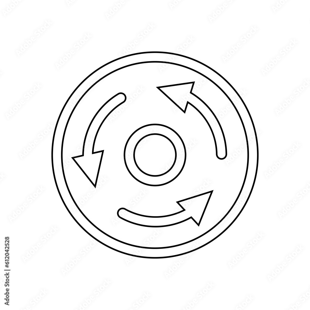 An icon with three arrows in a circle on a white background. An icon with three arrows in a circle on a white background.