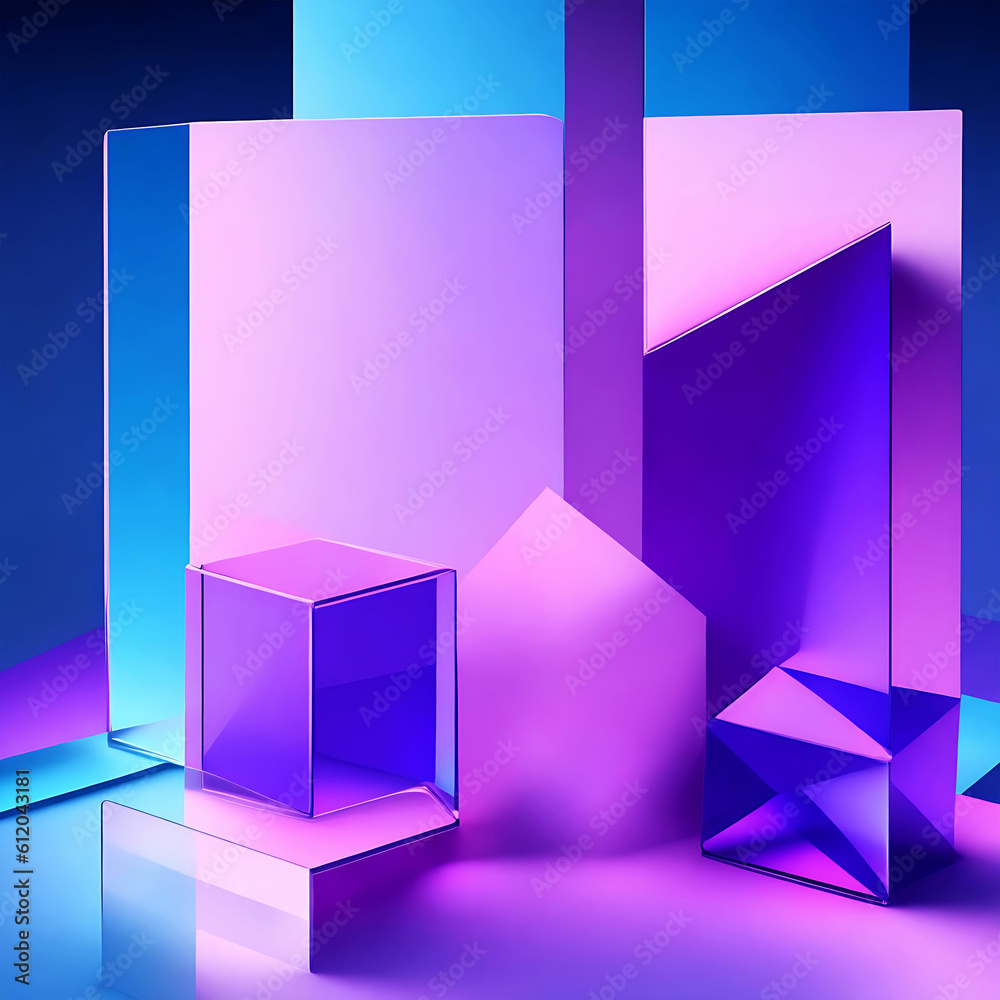 3d render, Abstract minimalist geometric background with glowing geometric shapes and seascape, Generative AI 3d render, Abstract minimalist geometric background with glowing geometric shapes and seascape, Generative AI