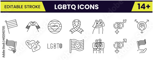 LGBTQ vector icon set. Editable stroke icon collection.