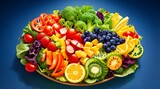 Rainbow Salad with vegetables and juicy fruits. Generative AI