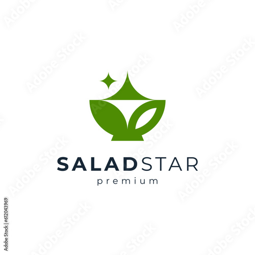 bowl with leaf and star for vegan logo design