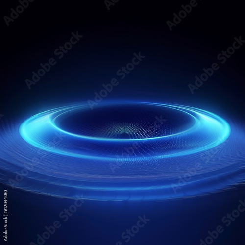 Abstract digital blue circular shape isolated on black background, created with generative AI