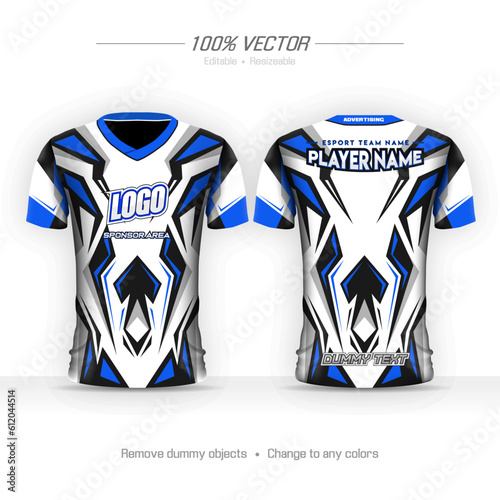 E Sport Uniform Design. Vector Concept of Jersey for soccer, squad, competition, gaming.