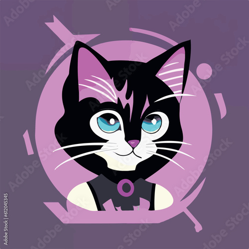 cartoon cat-girl portrait vector drawing