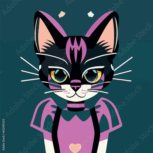 cartoon cat-girl portrait vector drawing