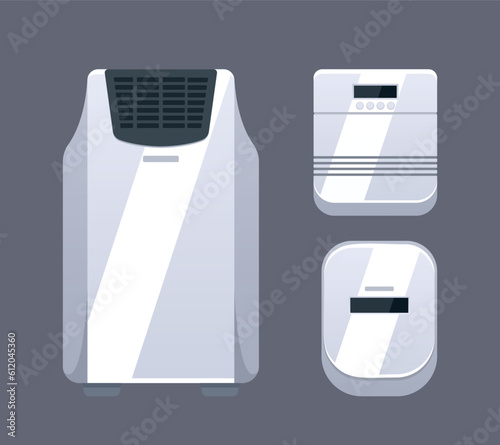 Air Purifier Isolated On A Grey Background. Device For Cleaning And Humidifying Air For The Home. Purification Process
