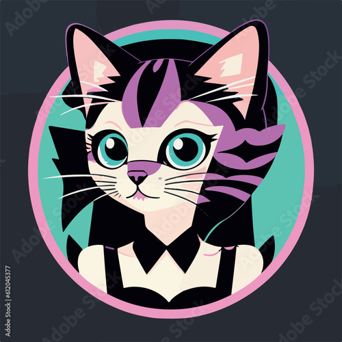cartoon cat-girl portrait vector drawing