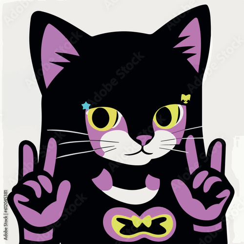cartoon cat-girl portrait vector drawing