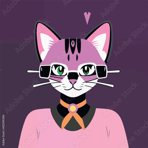 cartoon cat-girl portrait vector drawing
