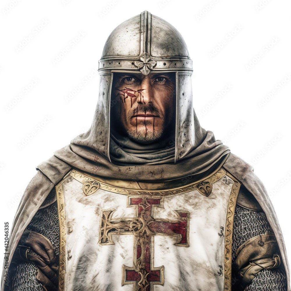 Medieval Templar knight, Crusader in armor isolated on a transparent background, generative ai