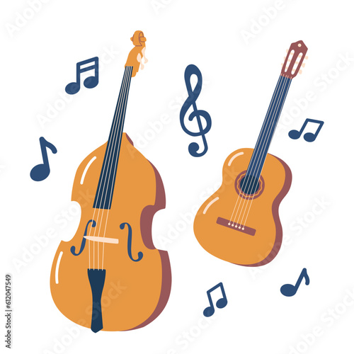 Contrabass, Deep-toned, Large-sized String Instrument Played With A Bow, Known For Its Rich And Resonant Sound. Guitar