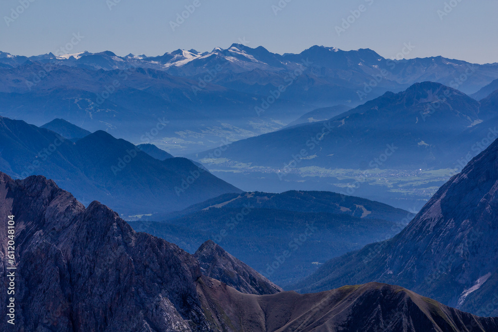 View of mountains from the peak of Zugspitze, Germany
