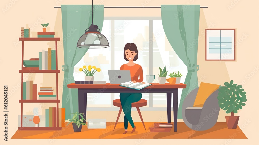 Fototapeta premium woman working at her home office desk