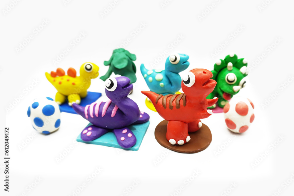 Naklejka premium modeling clay, clay, dinosaur, animal, education, art, kid, white, colors, red, yellow, green, egg, tree, blue, purple