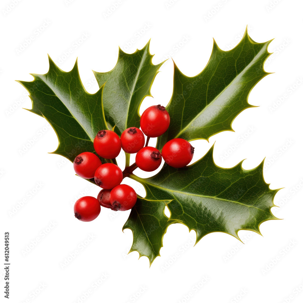 Holly berry with leaves isolated. Illustration AI Generative. Holly berry with leaves isolated. Illustration AI Generative.