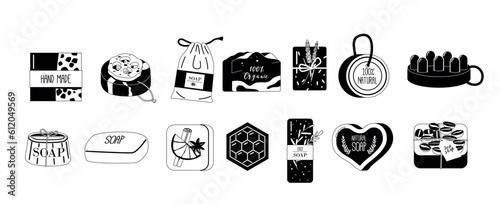Set Of Black Icons Artisan-crafted Soap Made With Natural Ingredients Such As Honey, Coffee, Lavender, Herbs And Flowers
