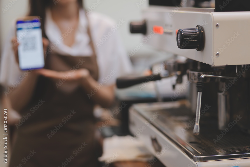 Barista make coffee latte art with espresso machine in cafe vintage color tone Barista make coffee latte art with espresso machine in cafe vintage color tone