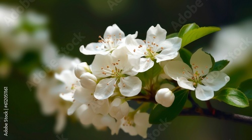 Branch of apple blossoms. Generative AI. © Hanna