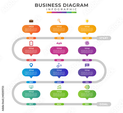 12 Months Modern Timeline diagram, presentation vector infographic template for business.  photo