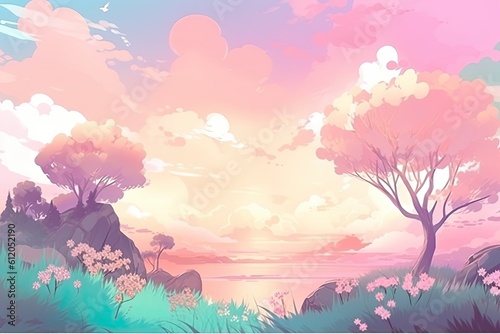 Anime style background in pastel colors © neirfy