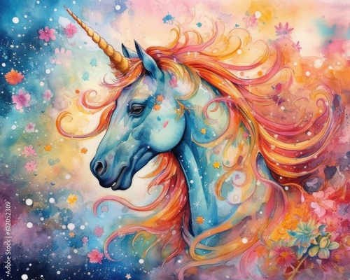 art unicorn in space . dreamlike background with unicorn . Hand Drawn Style illustration