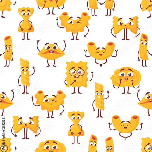Seamless Pattern With Adorable Pasta Characters Bringing A Playful And Whimsical Touch To Design. Repeated Background