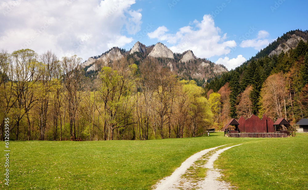 Dirt road leading to Trzy Korony (Three Crowns) peak in Pieniny National Park, Red Monastery, Slovakia.