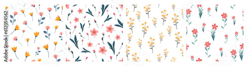 floral seamless pattern with hand drawn flowers  leaves and branches vector illustration