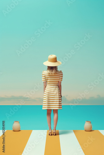 Minimal summer scene with a beautiful female model. Fashion summer concept © PasAI Photography