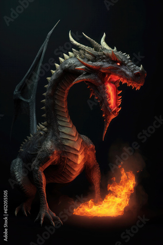 Fire Dragon in the Dark AI Art