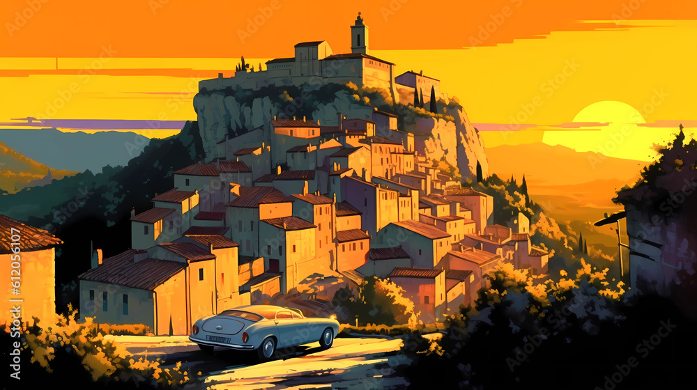 Illustration of beautiful view of Gordes, France
