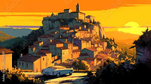 Illustration of beautiful view of Gordes, France photo