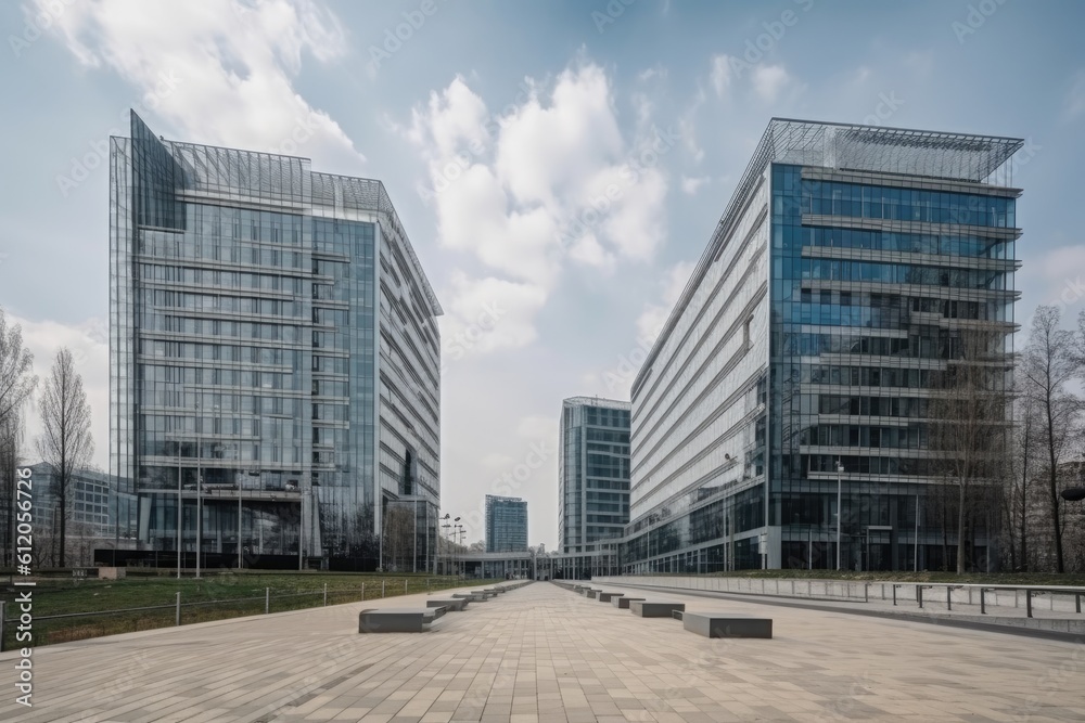 Modern office buildings in the city of Dusseldorf, Germany, Modern real estate buildings and offices in the urban area, AI Generated