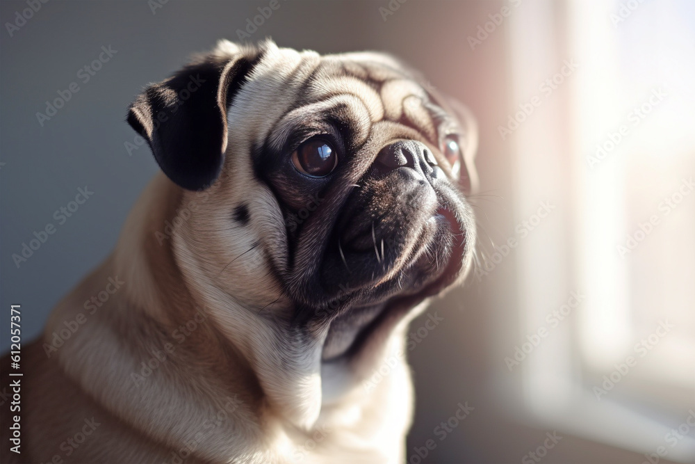 Portrait of pug dog. Generative AI illustration