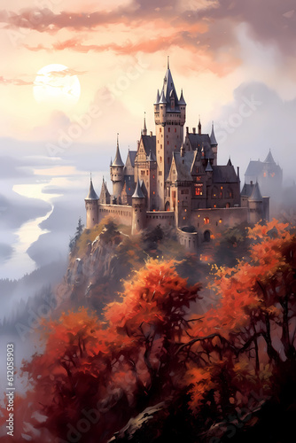 Illustration of beautiful view of Burg Cochem Castle, Germany photo
