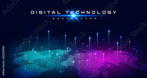Digital technology speed internet network connection blue purple background, cyber information, abstract speed connect communication, innovation metaverse futuristic tech, Ai big data, illustration 3d