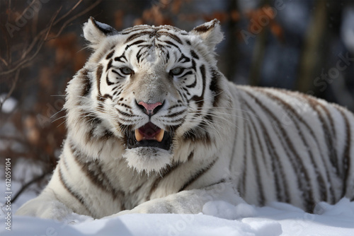 Generative AI.
a tiger was lying in the snow photo