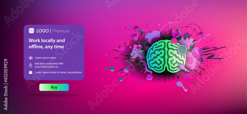 web icon with an artificial intelligence brain exploding into pieces horizontal banner