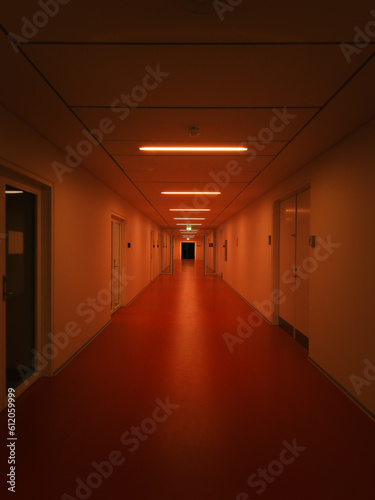 Red corridor in the basement
